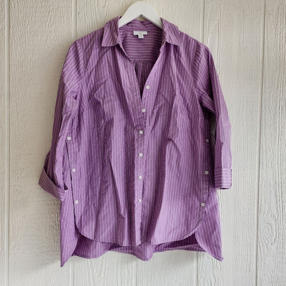 J. jill Purple And White Striped Button Down Shirt